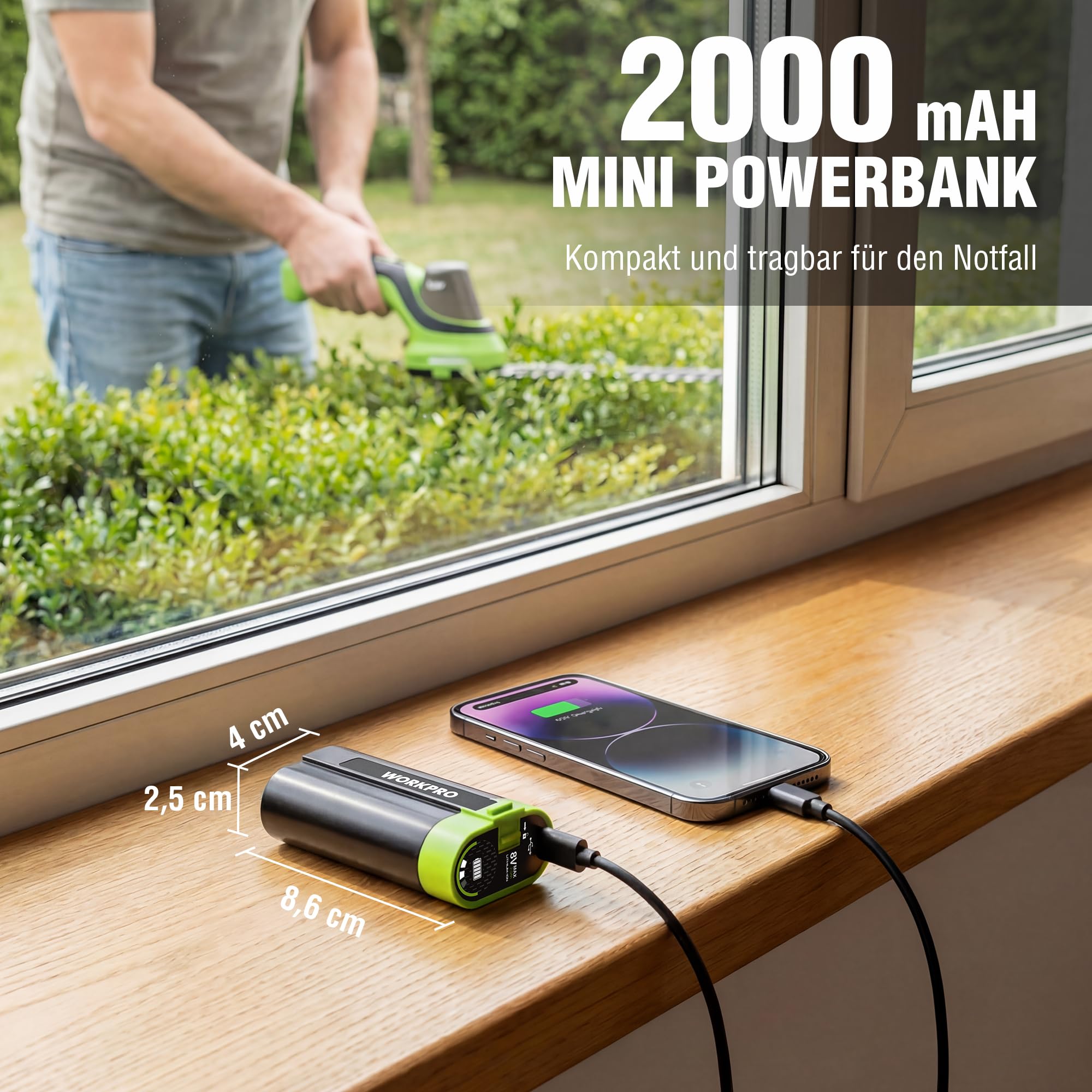 WORKPRO Gartenschere Akku 7,2V, 2 in 1 Gras- & Strauchschere mit 2 Messern | Schnittbreite 100 mm, Schnittlänge 150 mm, 2000mAh Akku & Ladekabel, Heckenschere für Rasenkanten, Strauchschnitt