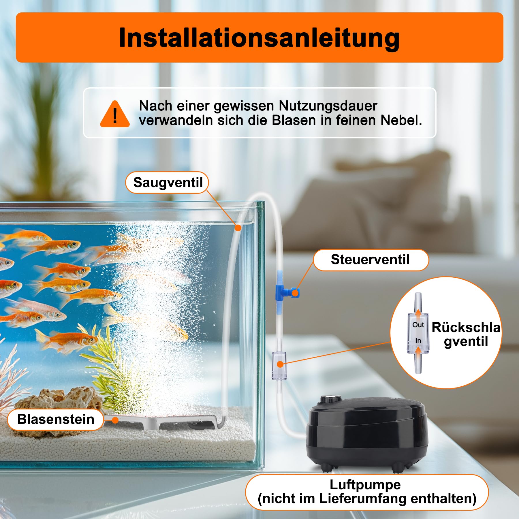 hygger Sprudelstein für Aquarium, Luftausströmer Aquarium Luftstein, Aquarium Ausströmer Sauerstoffstein Sprudler Set, Rot, Quadratisch Geformt, mit alle Zubehör, 42mm