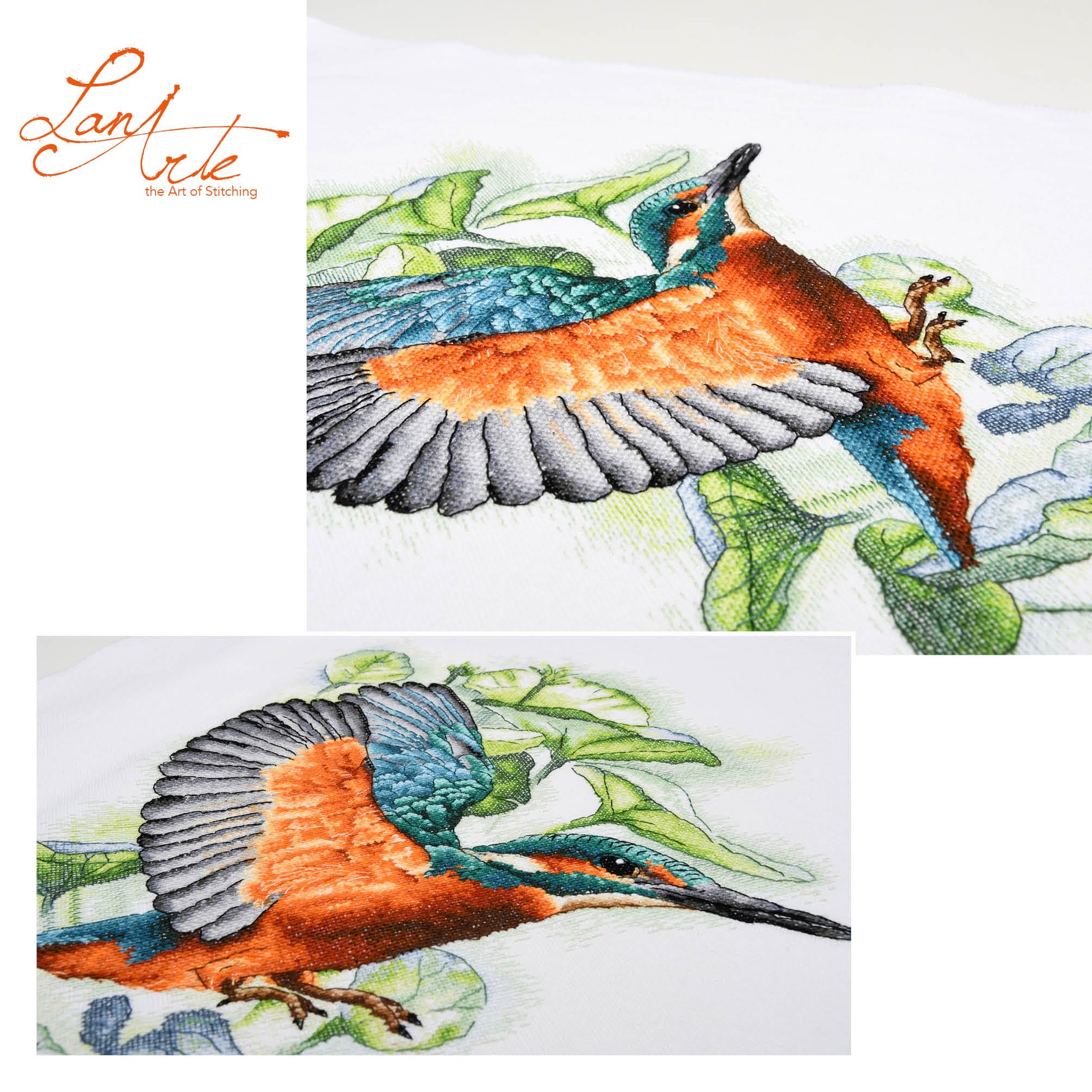 Lanarte Kreuzstich Stickpackungen Gezählter Kreuzstichbilder Set EISVOGEL Wanddekoration Handarbeit Set für Erwachsene 33 x 41 cm DIY Deko Bastelset Handwerker Kreative Geschenkset