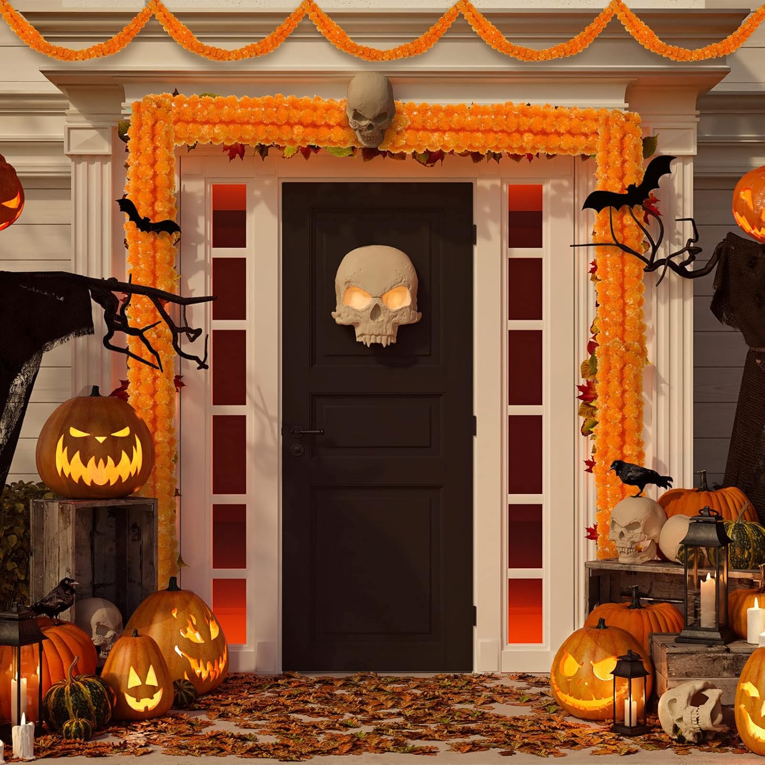 10 Pcs 5 Feet Artificial Marigold Garland and 80 Pcs Marigold Flowers Mexican Faux Fake Marigold Flowers Orange Fall Garlands for Diwali Home Decor Indian Wedding Party DIY Halloween Wreath, Orange