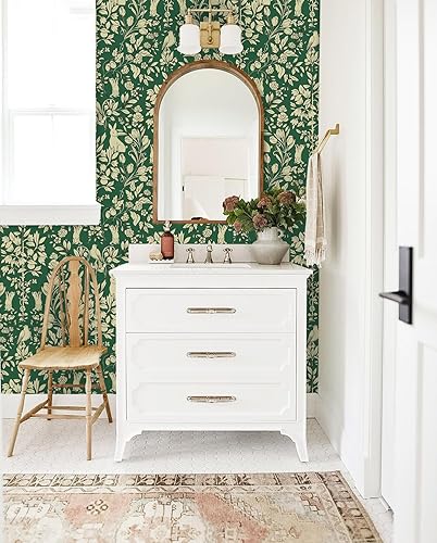 Miniatura 2 de Timeet Papel tapiz para despegar y pegar, papel tapiz floral de hojas, pájaros y mariposas, papel de contacto con flores vintage, papel de contacto