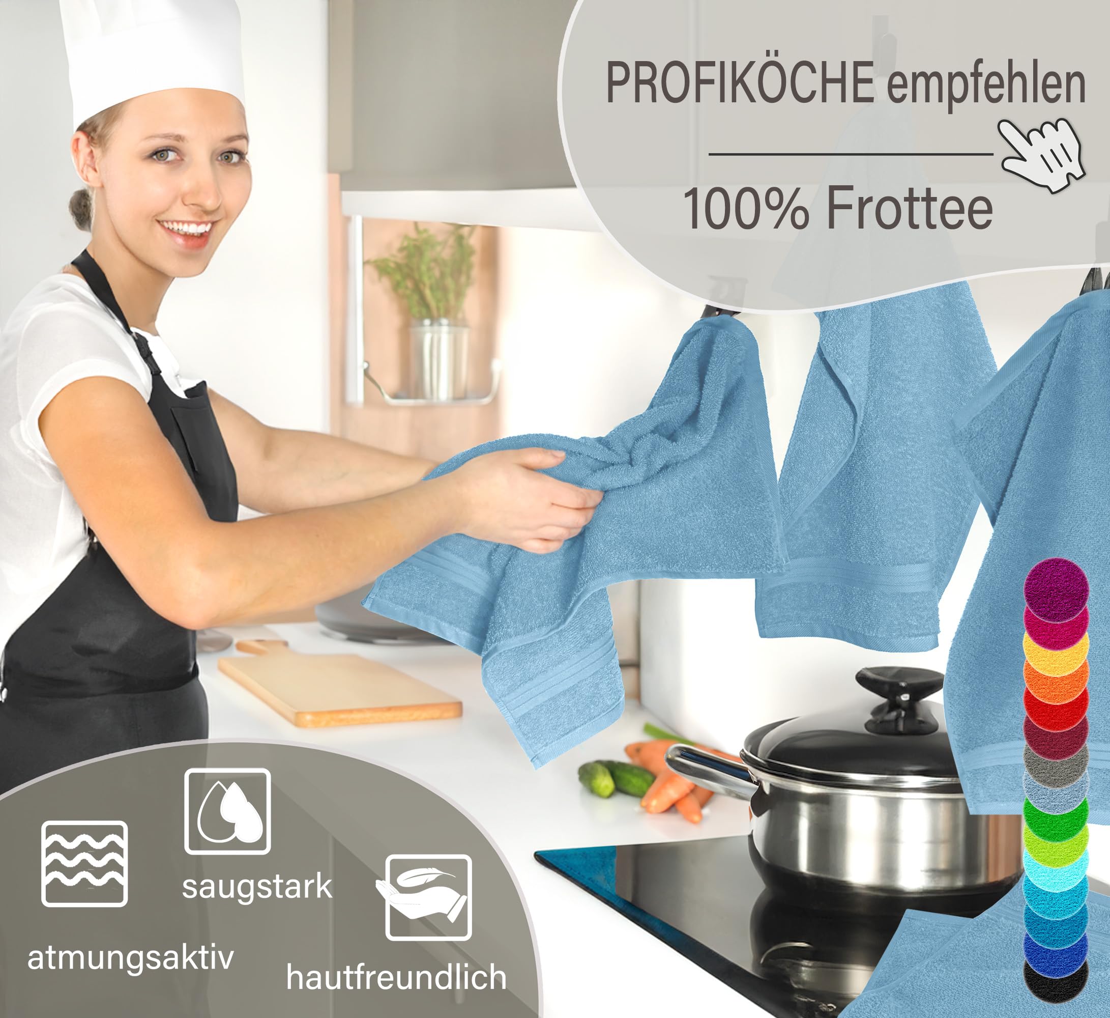 Lashuma Paños Cocina Modernos, Trapos Cocina 50x50 cm Linz, 4 Toallas de Mano Azul Paloma