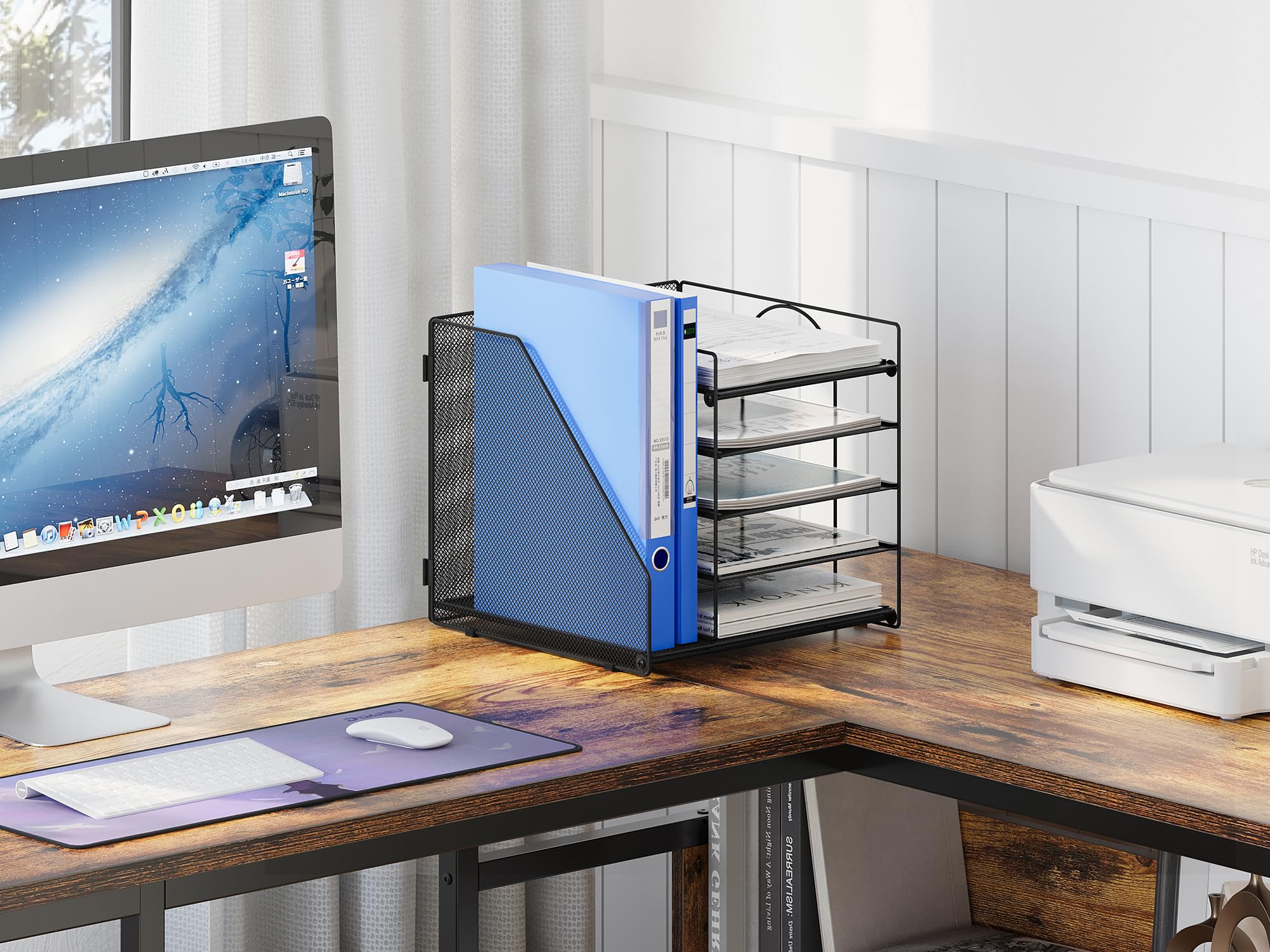 EasyPAG 6 Fächer A4 Metall Büro Schreibtisch Organizer,Dokumentenhalter,Briefablage,Aktenablage,Zeitschriftenhalter,Papier Magazin Organisator,Schwarz