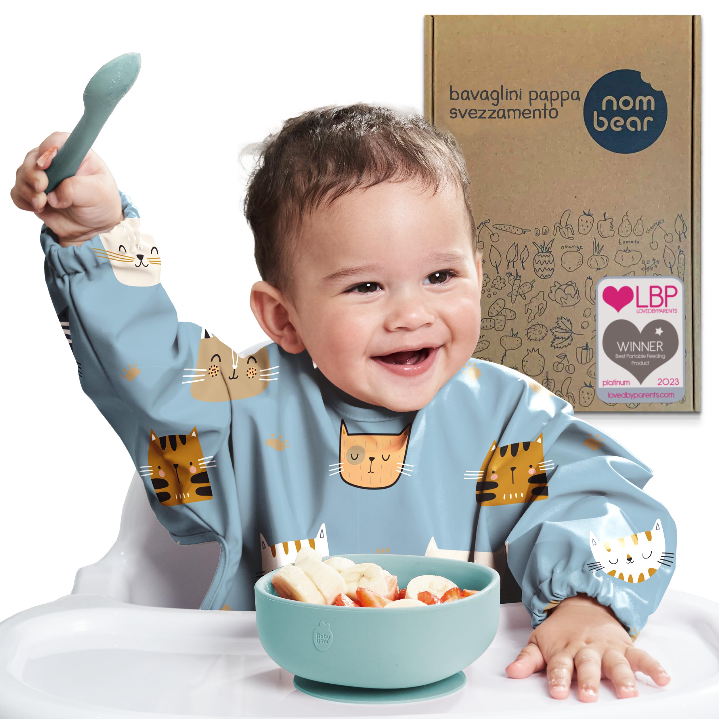 Nombear ® Bavaglini Impermeabili con Maniche 6 Mesi o Più - Bavaglini Pappa Svezzamento, Bavaglino con Maniche Lunghe, Bavaglini Impermeabili con Tasca, Bavaglio con Maniche per Bimbo