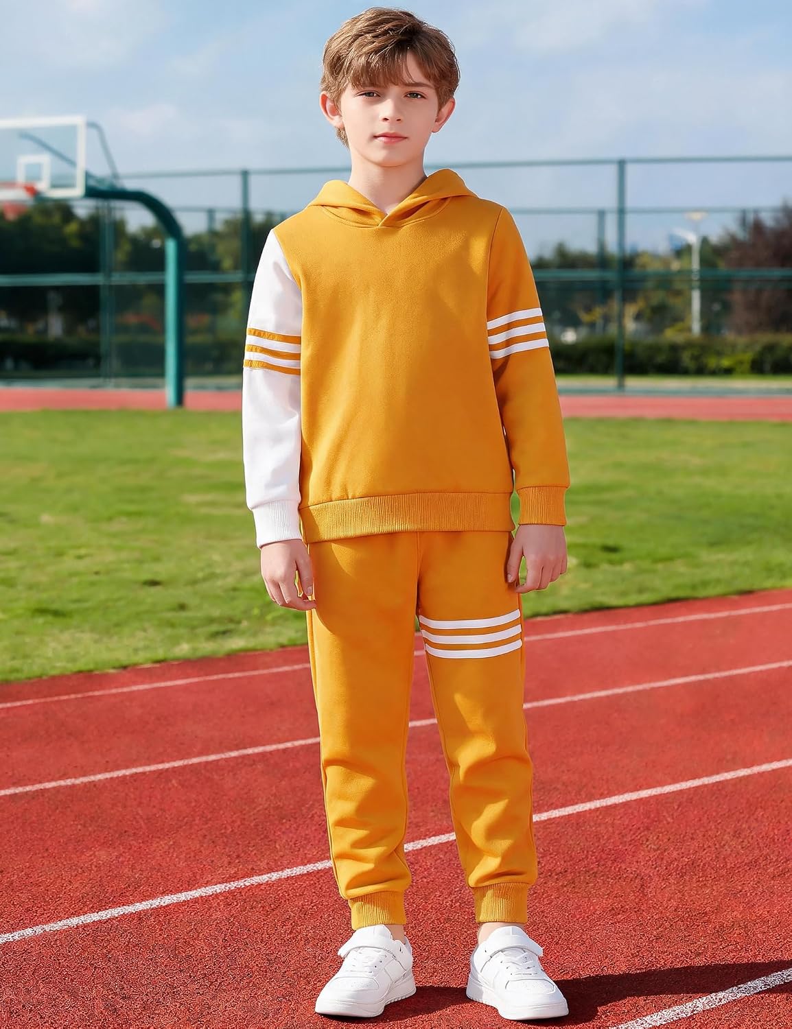 Boy Clothes Long Sleeve Striped Hoodie Sweatshirts Top and Pants Fall Winter Kids Boys 2 Pieces Outfits 3-14 Years image 3