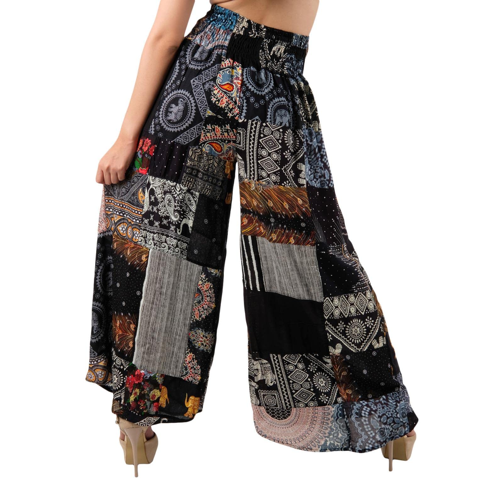 Lofbaz Pantalon Palazzo à Jambe Large Patchwork pour Femme