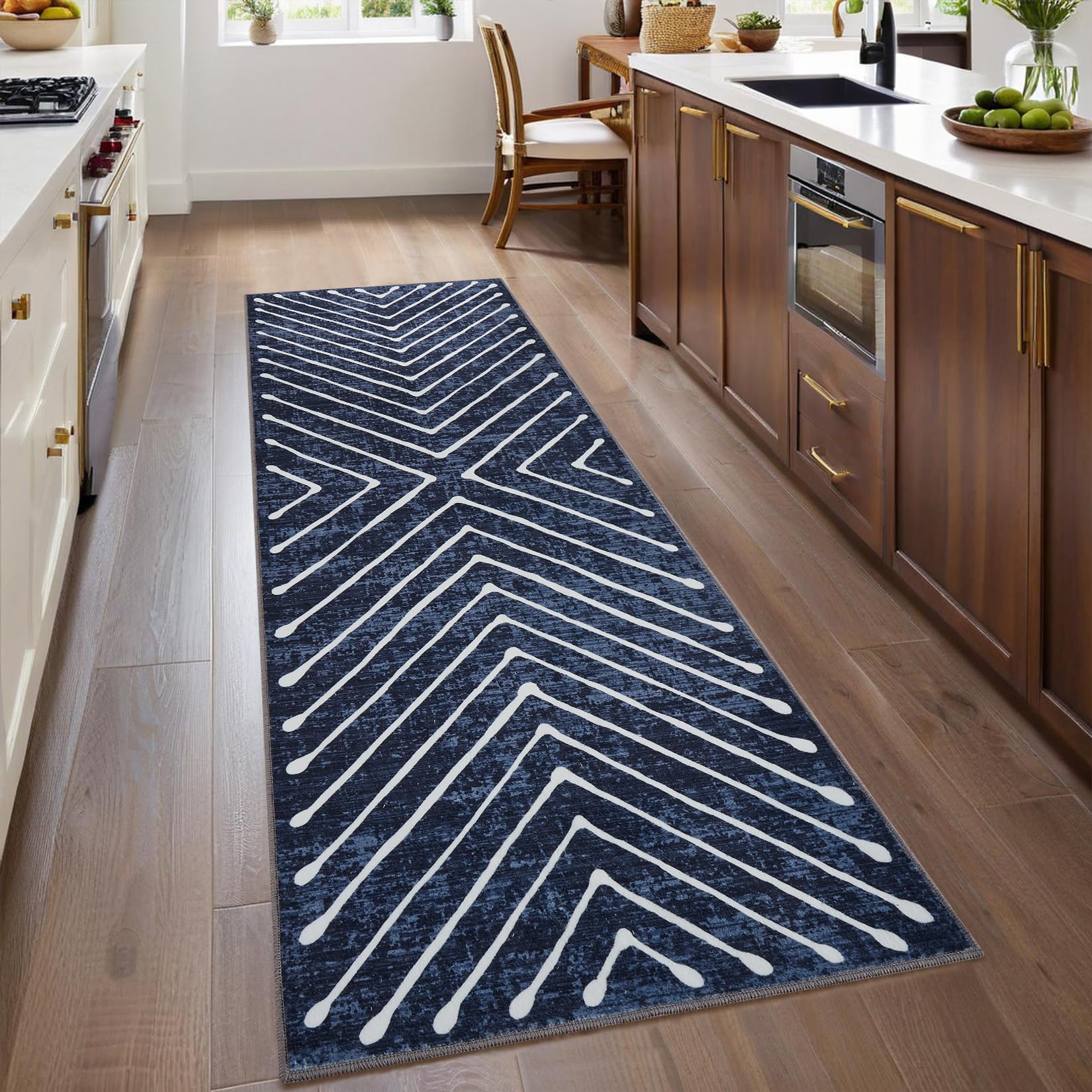 Photo 1 of ROYHOME Bedroom Area Rug 5x7 Geometric Rug Machine Washable Living Room Area Rug Non Slip Stain Resistant Large Dining Room Throw Rug Ultra Soft Contemporary Carpet for Home Decor Office, Navy