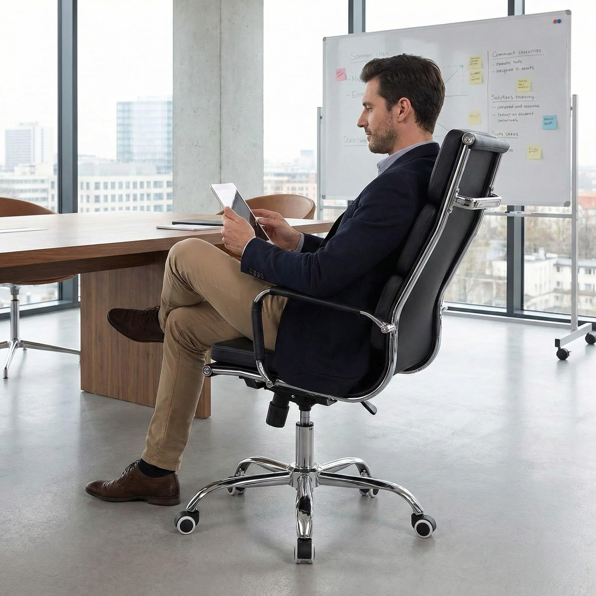 Cribel Poltrona Mito Presidenziale in Finta Pelle Nera con Metallo Cromato, Sistema Basculante e Altezza Regolabile, Design Moderno per Ufficio, Studio e Home Office, 56 x 61 x 117 cm