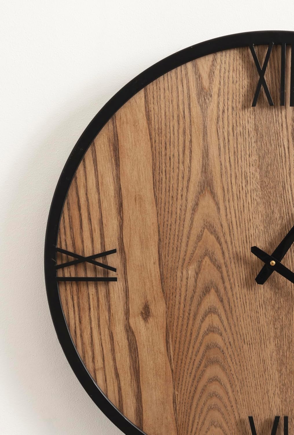 Kate and Laurel Pronte Modern Round Wood and Metal Wall Clock, 22 Inch Diameter, Rustic Brown and Black, Decorative Minimal Clock for Bedroom, Entryway, or Living Room Decor