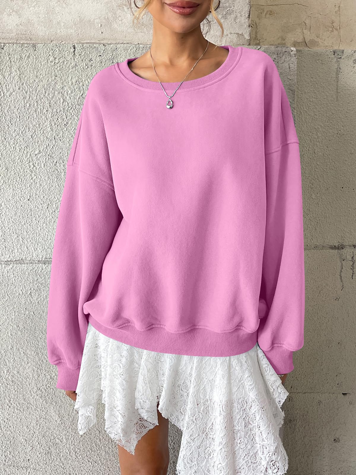 Tomwell Felpa da donna, oversize, per autunno e inverno, girocollo, in pile, a maniche lunghe