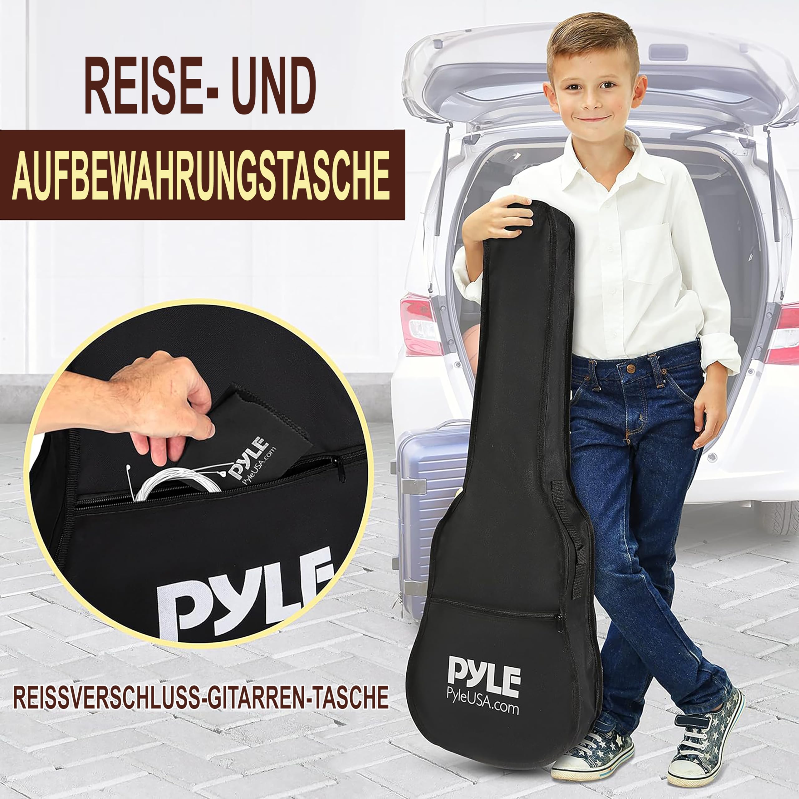Pyle Westerngitarre mit Tonabnehmer, Rechtshändig, 1/2 Größe, Rot