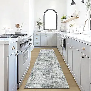 2'6''x8' Runner Rugs Washable Rug: Modern Abstract Hallway Runner Rug Indoor Soft Low Pile Thin Carpet Anti-Skid Non-Shedding Carpets for Kitchen, Entryway, Laundry, Bedroom - Blue Multi