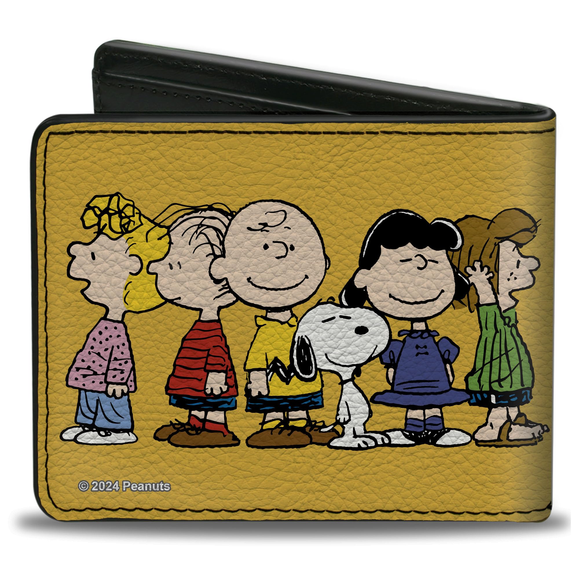 Buckle-Down Peanuts Wallet, Bifold, Peanuts Gang Close Up Group Pose Golden Yellow, Vegan Leather