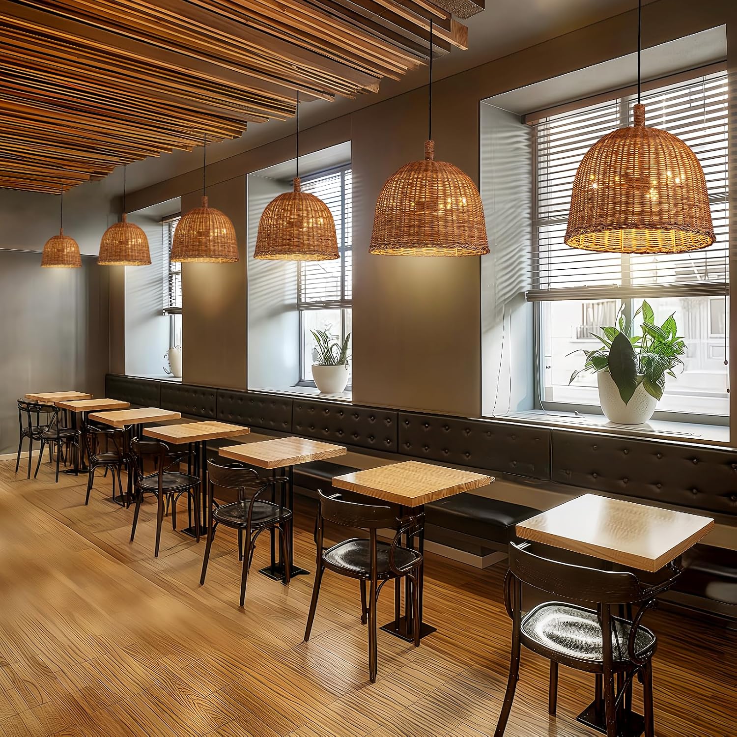 3-Light Dark Curry Rattan Pendant Light,13.77" Rustic Hanging Light,Brown Wicker Pendant Light Hand-Woven Rattan Chandelier for Workplace Dining Living Bedroom Kitchen Farmhouse