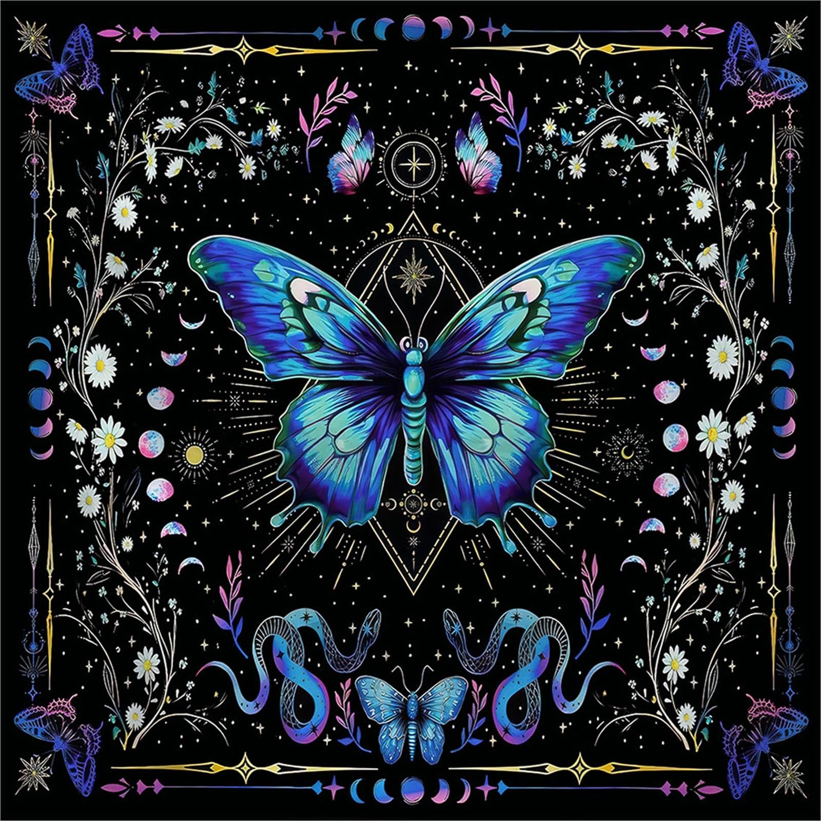 KACCDE Tarots Tablecloth Butterfly Flower Astrologys Altars Cloth Divinations Cards Table Cloth Tapestry Witchcrafts Supplies Butterfly Flower Tarots Cards Tablecloth Spiritual Deckcloth