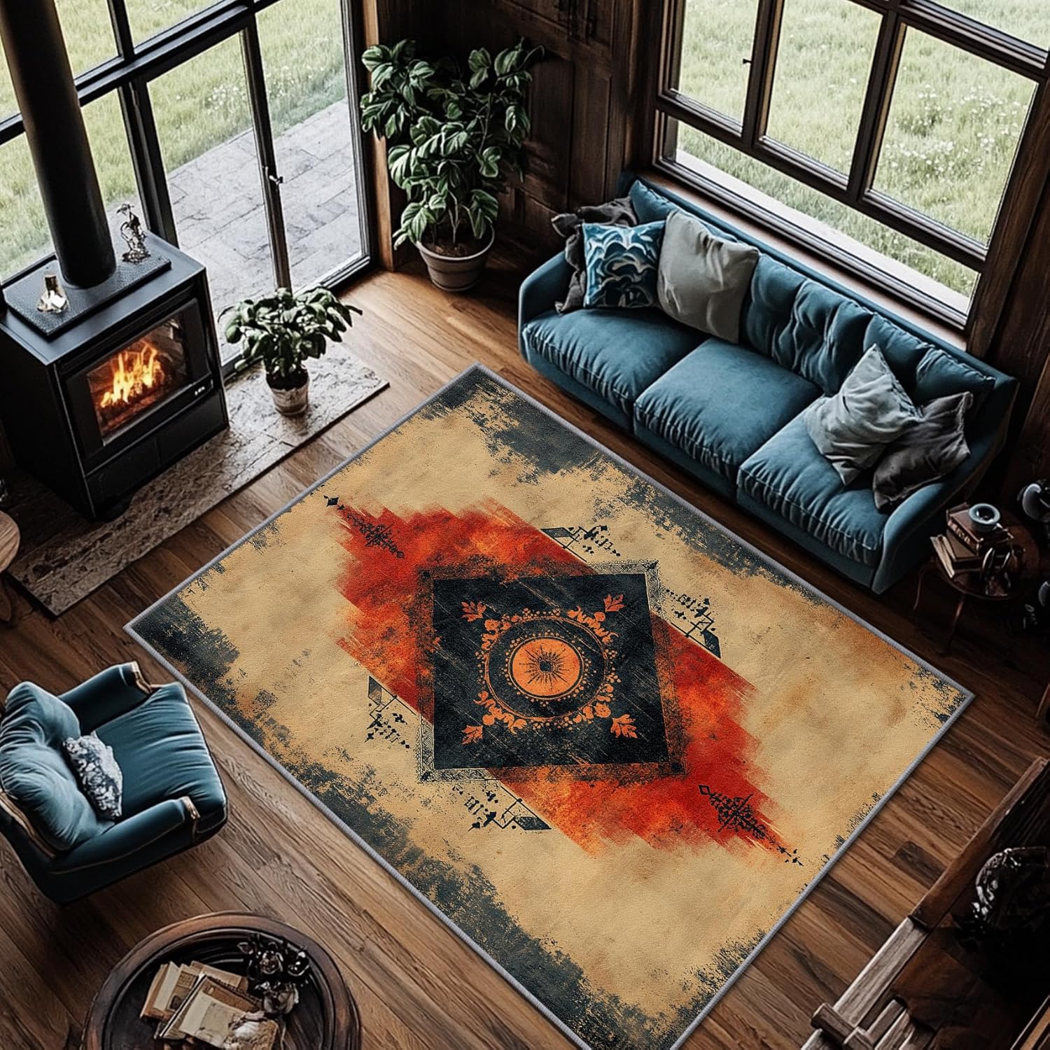 Southwestern Rugs for Living Room - Southwestern Rug, 2x3 Rug, Distressed Aztec Tribal Geometric Area Rug, Rustic Native American Door Mat, Washable & Non Slip Small Carpet, Home Decor