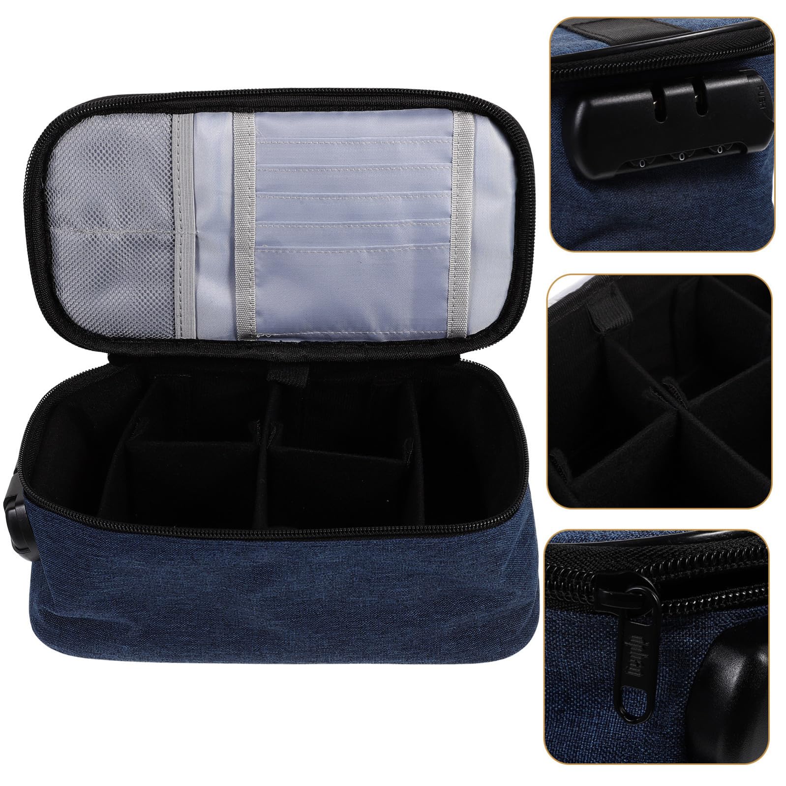 HOMSFOU Borsa Porta Trucchi da Viaggio Oxford Blu Multi Scomparti e Design Zip e Lucchetto, Organizer Portatile per Casa e Scuola