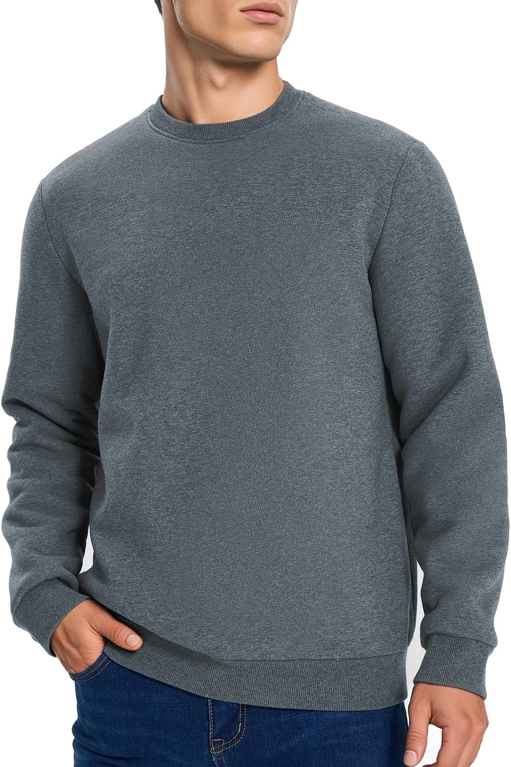 HODOSPORTS Mens Crewneck Sherpa Lined Sweatshirts Fleece Lined Pullover Shirts Warm Heavyweight Basic Tops Winter Clothes - Image 6