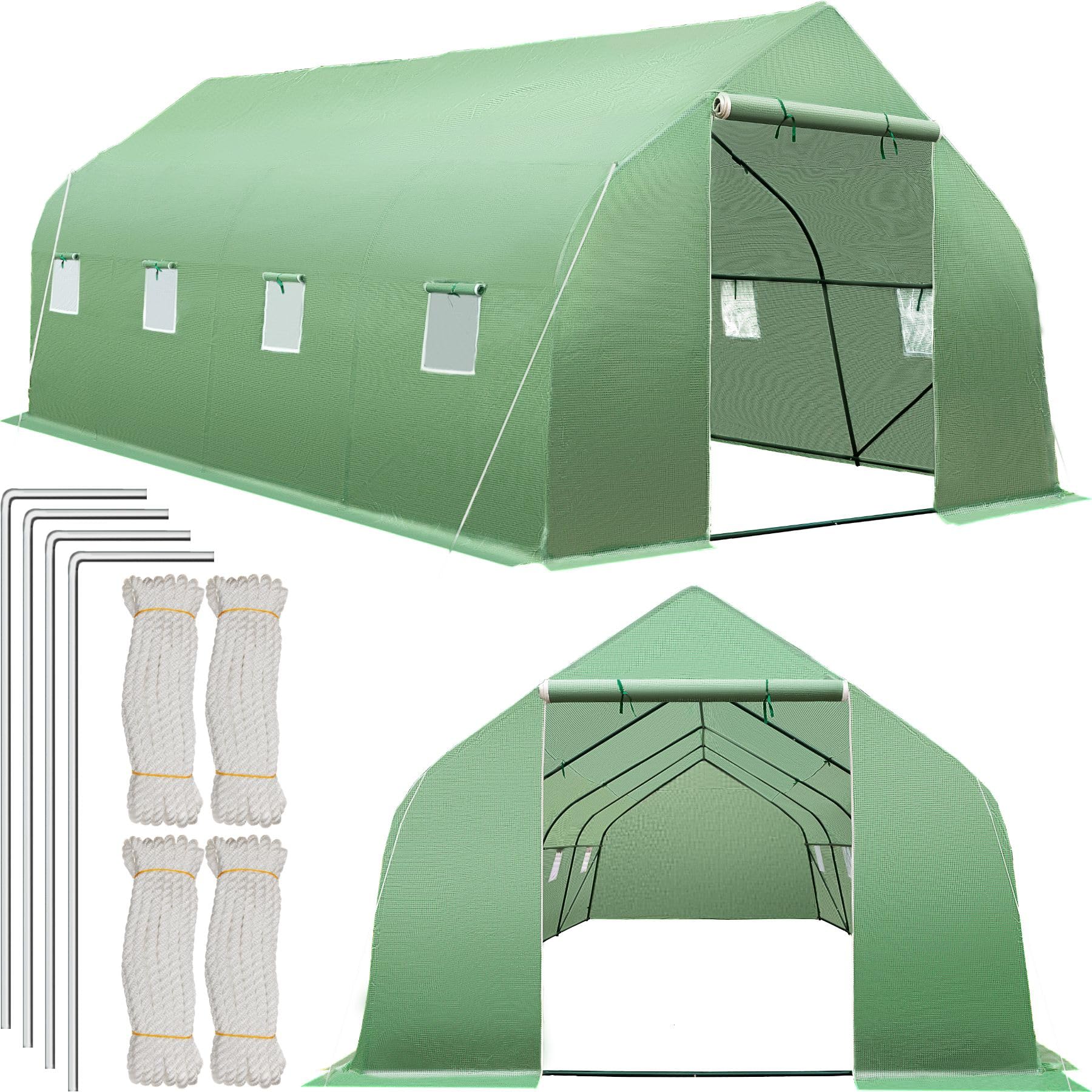 tectake® Serra da Giardino in Acciaio e PVC, 600x300x205cm, 18 m² di Superficie Utile, 8 Finestre Laterali con Zanzariera, Serra Ideale per Verdure, Erbe, Frutta, Fiori, Resistente al Freddo e al Gelo