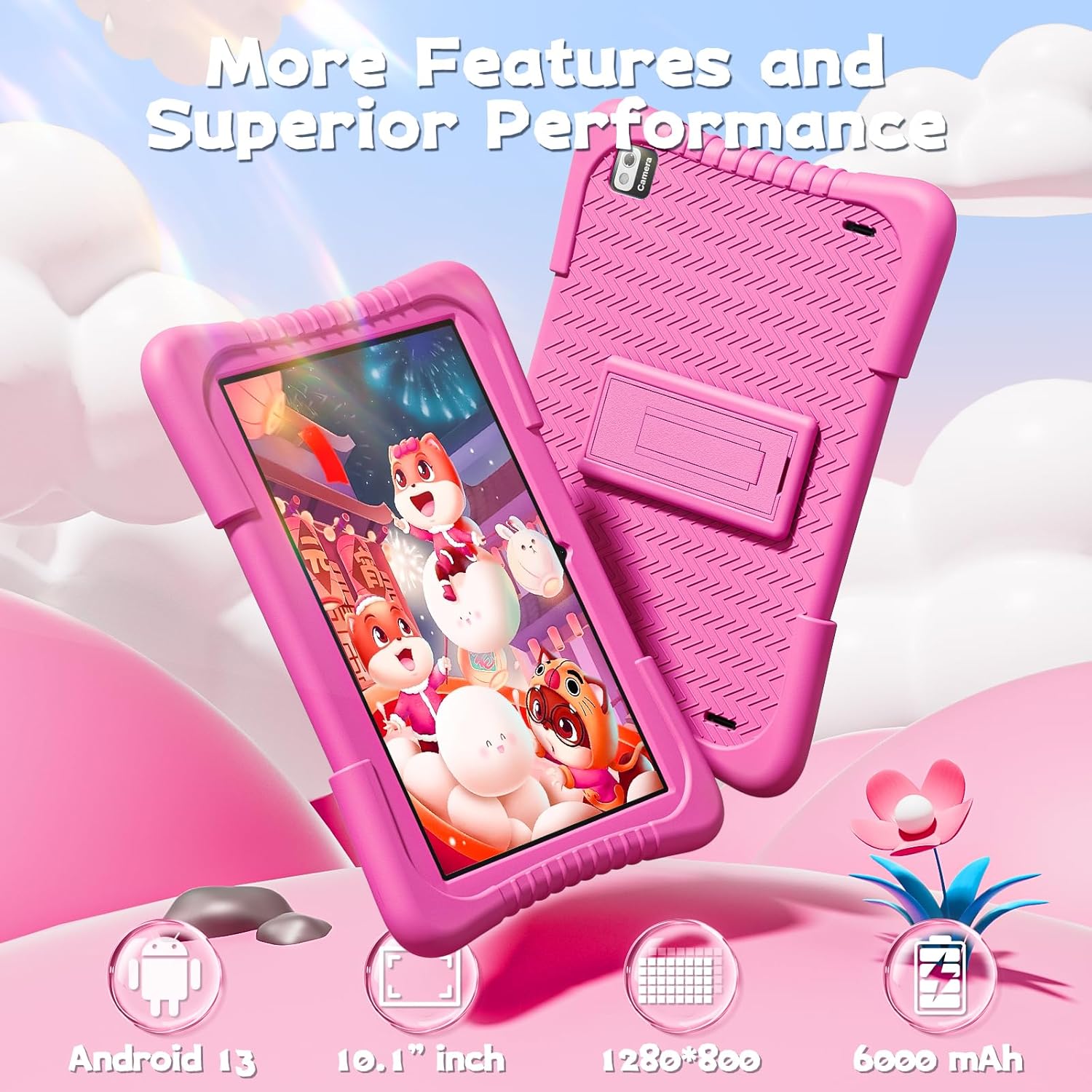 SGIN 10 Inch Tablet, 4GB RAM 128GB ROM, Android 13 Tablet, Octa-Core 2.0Ghz Processor, 1280 * 800 IPS, 2MP+8MP Camera, 6000mAh, GPS, WiFi, Bluetooth (Red) - Image 2