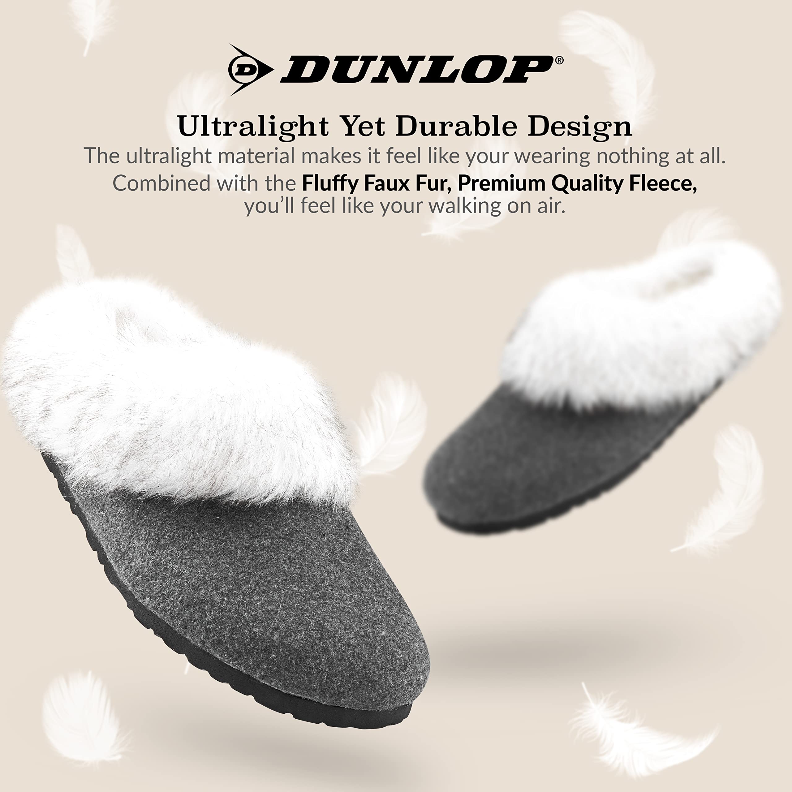 DUNLOP Pantofole Donna, Ciabatte Pelose Donna Invernali da Casa Antiscivolo con Suola in Gomma