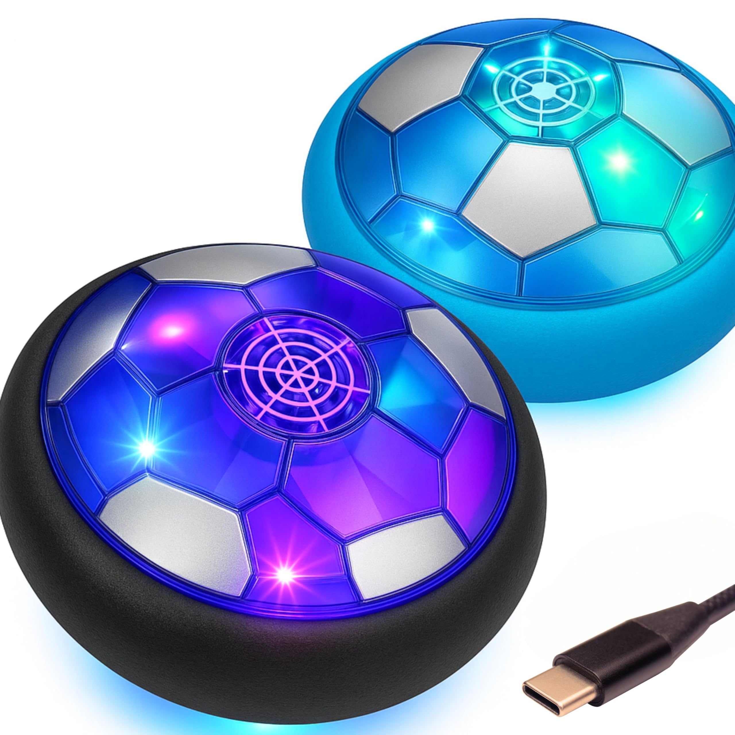 JoyX Rechargeable Hover Soccer Ball Set for Kids (2 Pack) – Indoor Floating Soccer Toys with LED Lights & Foam Bumpers – Gift for Boys & Girls Age 3-10, Toddler Soccer Game for Home or Party