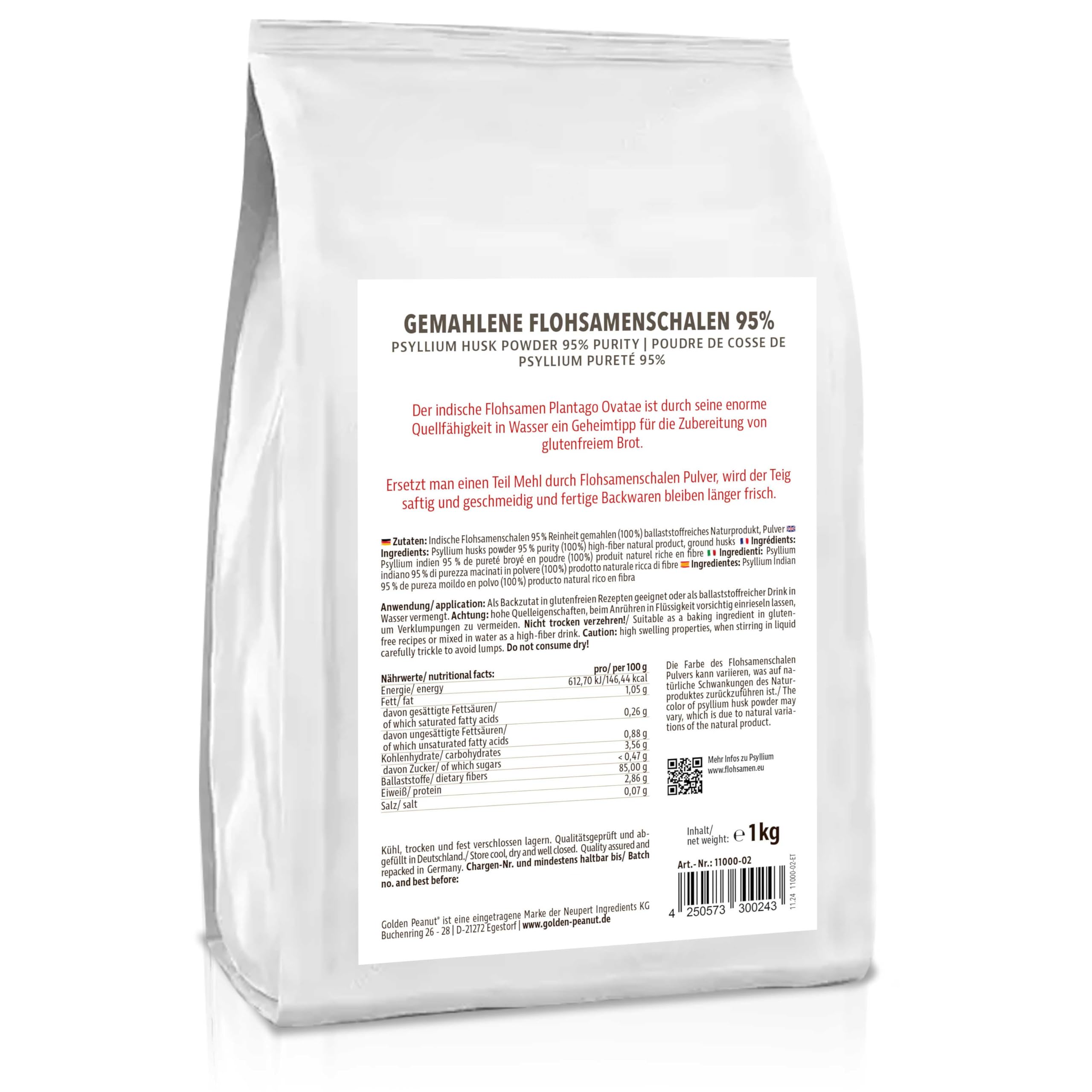 Psyllium Husk 1Kg - Cáscaras de Psyllium Triturado en polvo 100% Fibra Natural