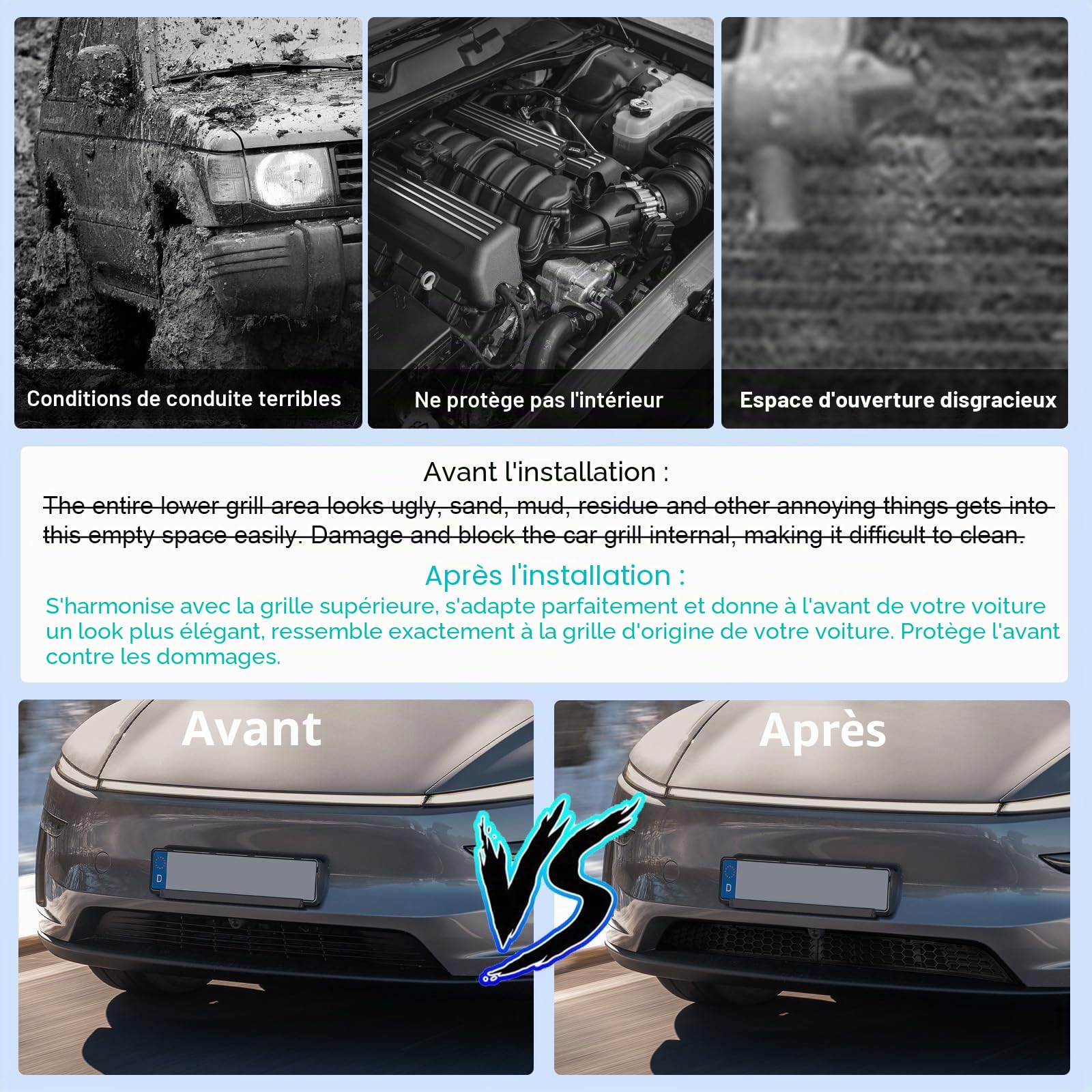 CDEFG Compatible avec Tesla Model Y Juniper 2025 2026 Calandre avant, masque de pare-chocs avant, modèle modifié Y Juniper 2025 Accessoires [2 pièces]