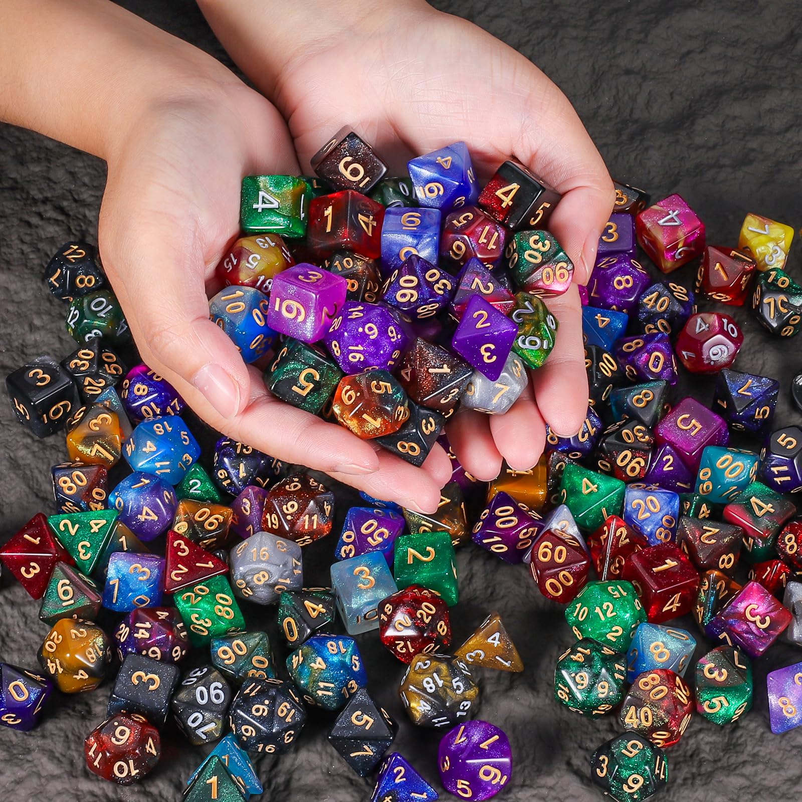 YILAIDA Dés polyédriques, 182 pièces – 26 couleurs jeux de rôle paillettes dés pour DND RPG MTG Jeux de table Dice D4 D6 D8 D10 (00-90 et 0-9) D12 D20