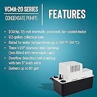 Vista 4 de Little Giant VCMA-20ULST - Bomba automática de eliminación de condensado de 115 voltios, 80 GPH, 1/30 HP para sistemas