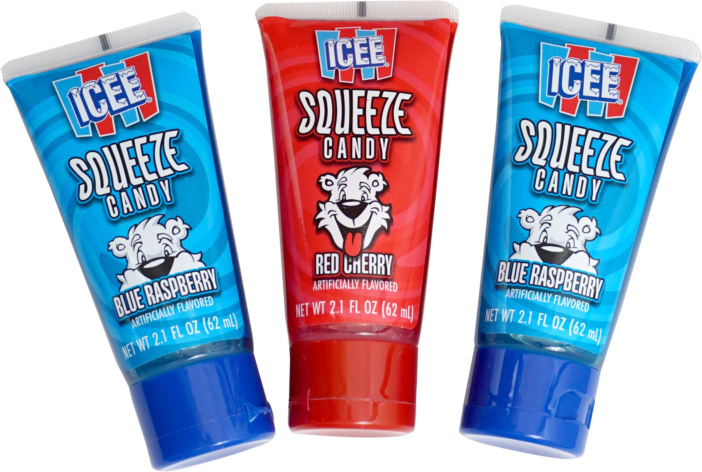 Ice Squeeze Liquid Candy Tubes, 2.1 Ounce (Pack of 3), Blue Raspberry and Cherry Candy