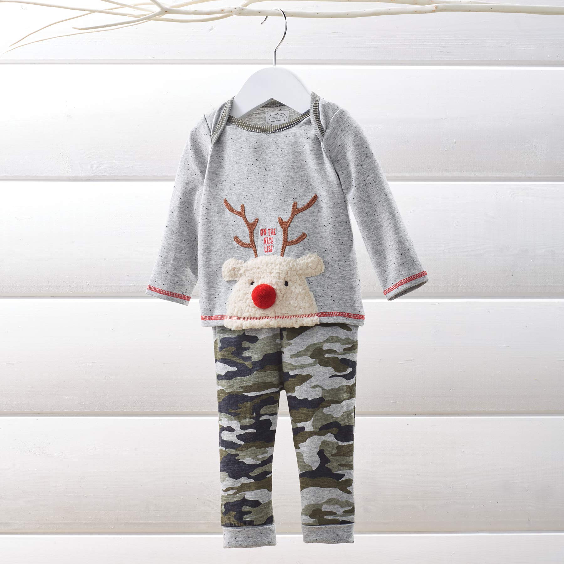 Mud pie Baby Boys' Reindeer CAMO 2PC Set, Green, 0-3 Months