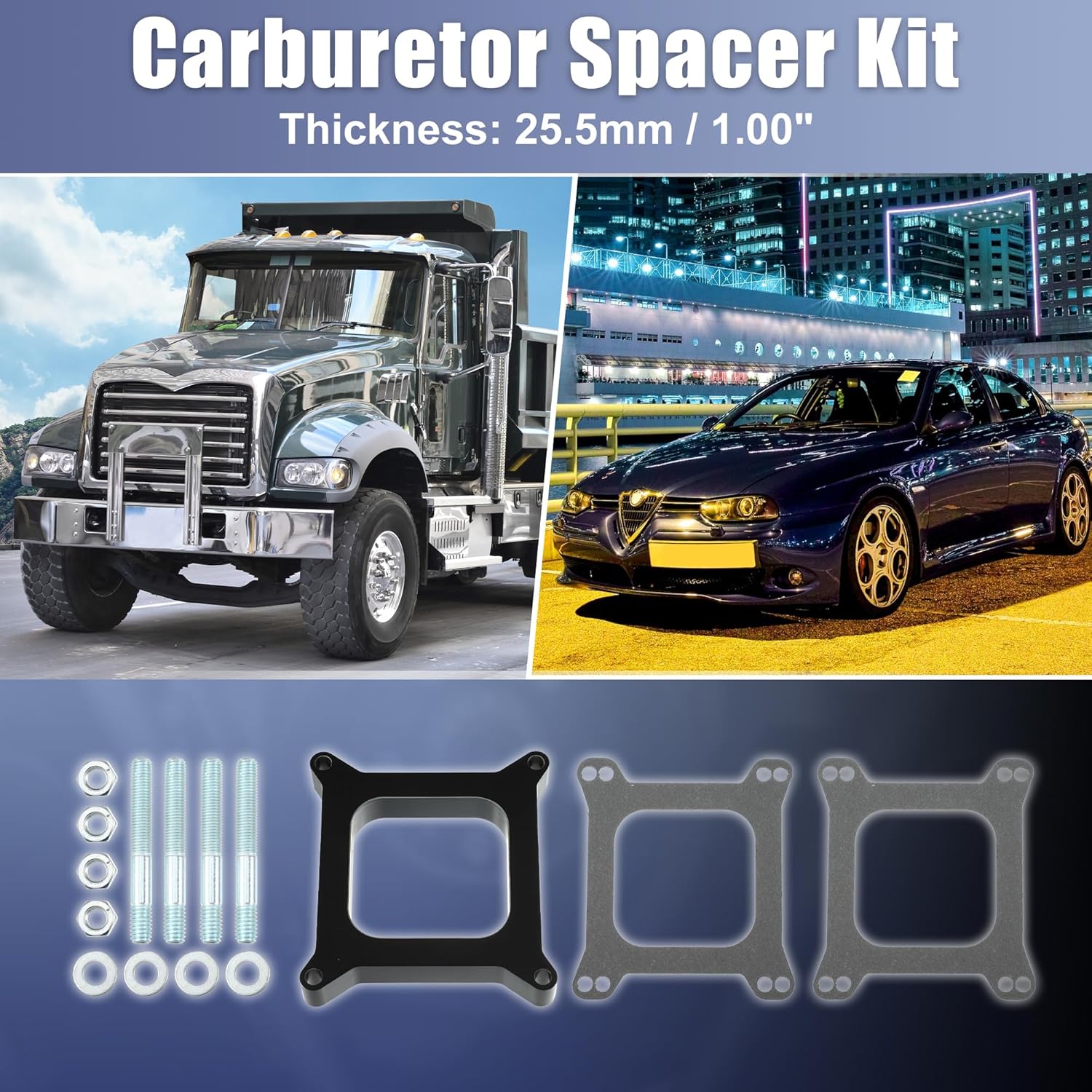 uxcell Carb Spacers 1" Tall Open Phenolic Carburetor Spacer for Chevy for Ford 350 SBC BBC BB 4BBL with Gasket Screws Kit
