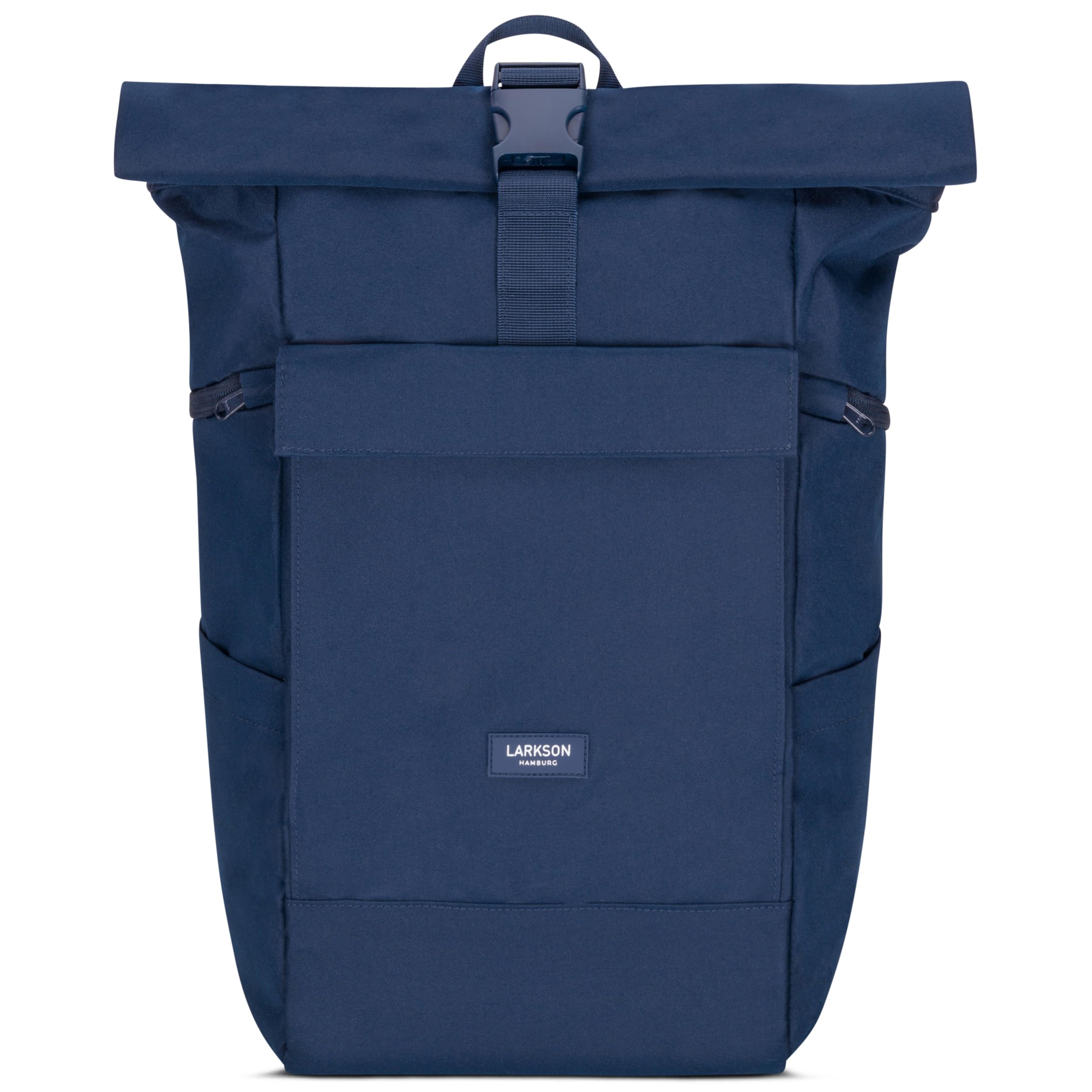 LARKSON Plecak damski i męski – No 4 Large – Rolltop Backpack 21 l z kieszenią na laptopa o przekątnej ekranu 16", do pracy i na rowerze – duży plecak podróżny z paskiem na kółkach, granatowy, jeden