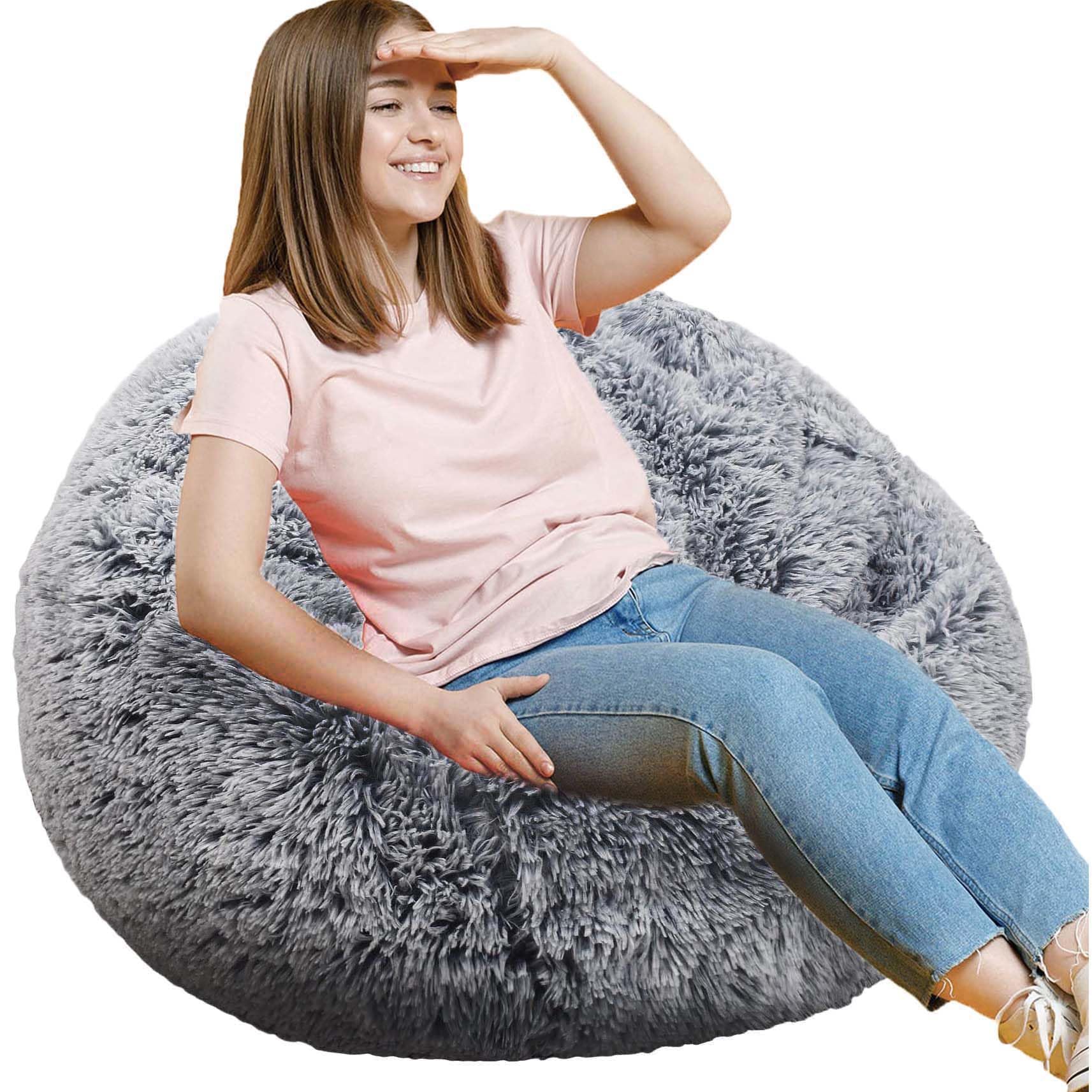 Fluffy 3FT Round Memory Foam Bean Bag Grey