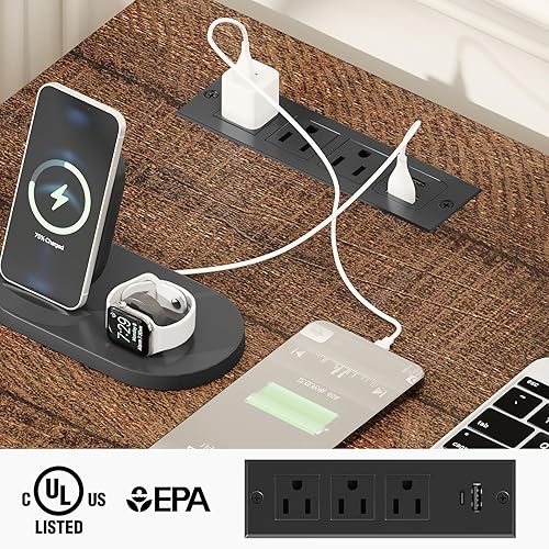 Miniatura 4 de Vabches Farmhouse - Escritorio ejecutivo de 47 pulgadas, escritorio para computadora con cajón de archivos y estación de carga, estación de trabajo