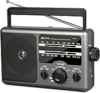 Portable AM FM Radio with Big 3.5" Speaker, High/Low Tone, Dual Power (AC/4xD Batteries), Long Antenna - Battery Operated Transistor Radio