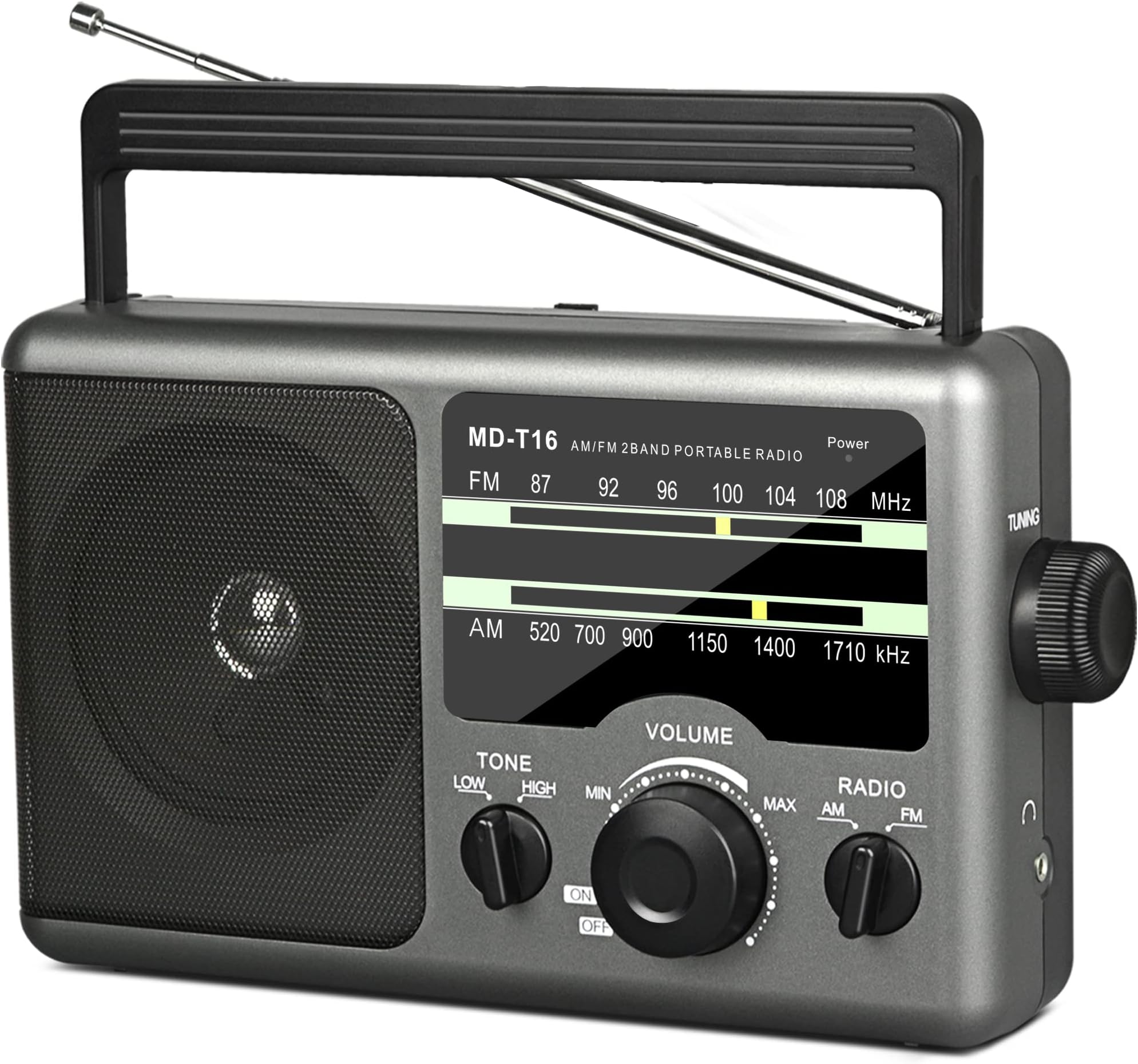 AM FM Portable Radio Battery Operated by 4X D Cell Batteries Or AC Power Transistor Radio with and Big Speaker, Standard Earphone Jack, High/Low Tone Mode, Large Knob