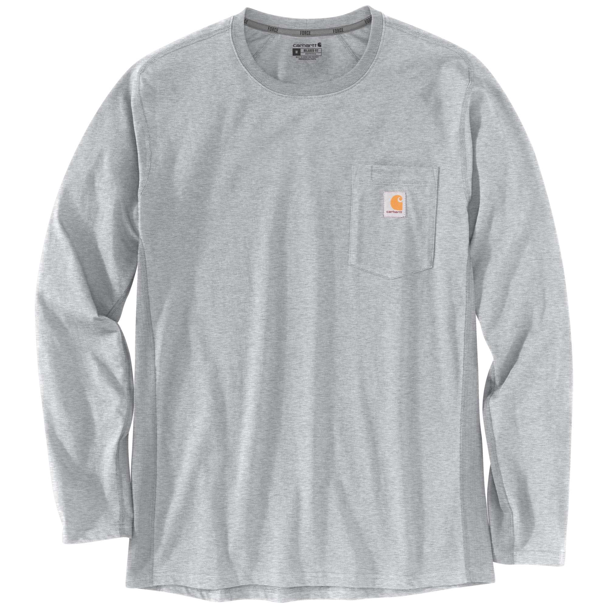Carhartt Men's Force Relaxed Fit Midweight Long-Sleeve Pocket T-Shirt, Heather Grey, Large