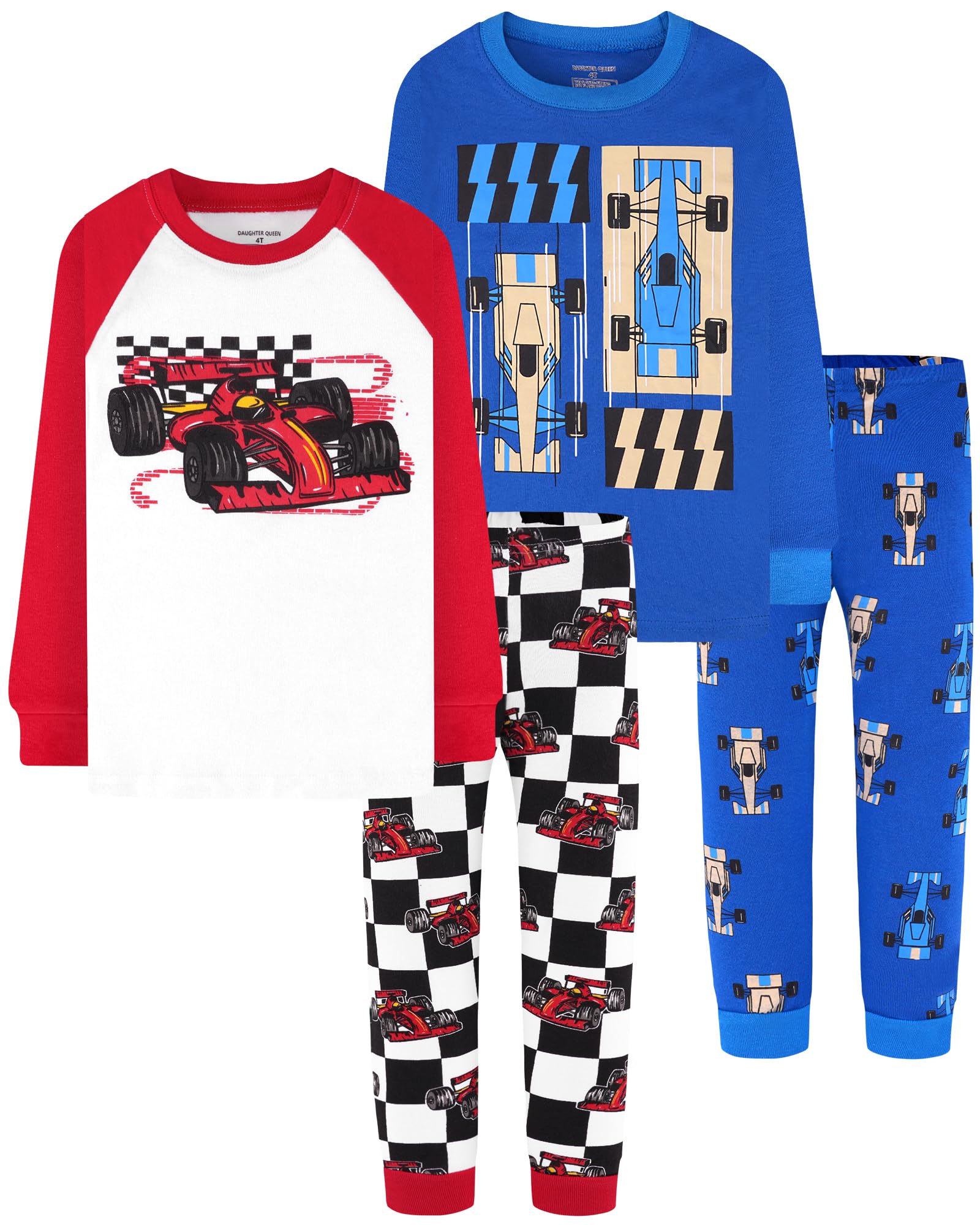 DAUGHTER QUEEN Boys Pajamas 4 Pieces Long Set 100% Cotton Sleepwear Size 18 Months-12 Years