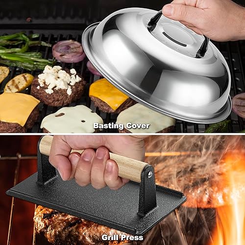 Miniatura 3 de ROMANTICIST Juego de 29 accesorios para plancha Juego de espátula de teppanyaki con parte superior plana con raspador, cubierta de hilvanado para