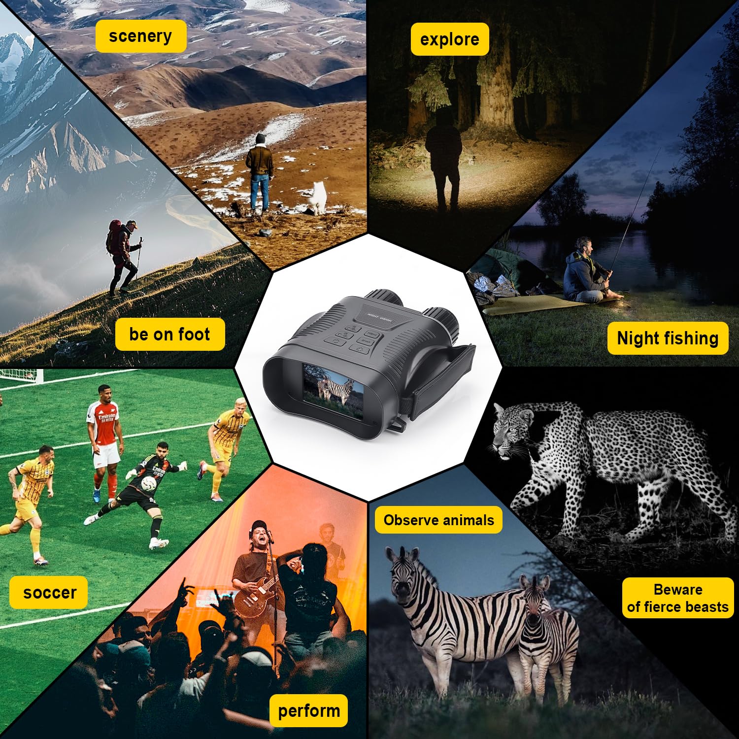 Occhiali per visione notturna, binocolo 4K per visione notturna con batteria di ricarica rapida da 2000 mAh, schermo HD da 2,8 pollici, raggio di visione da 700 m, per campeggio, caccia e sicurezza