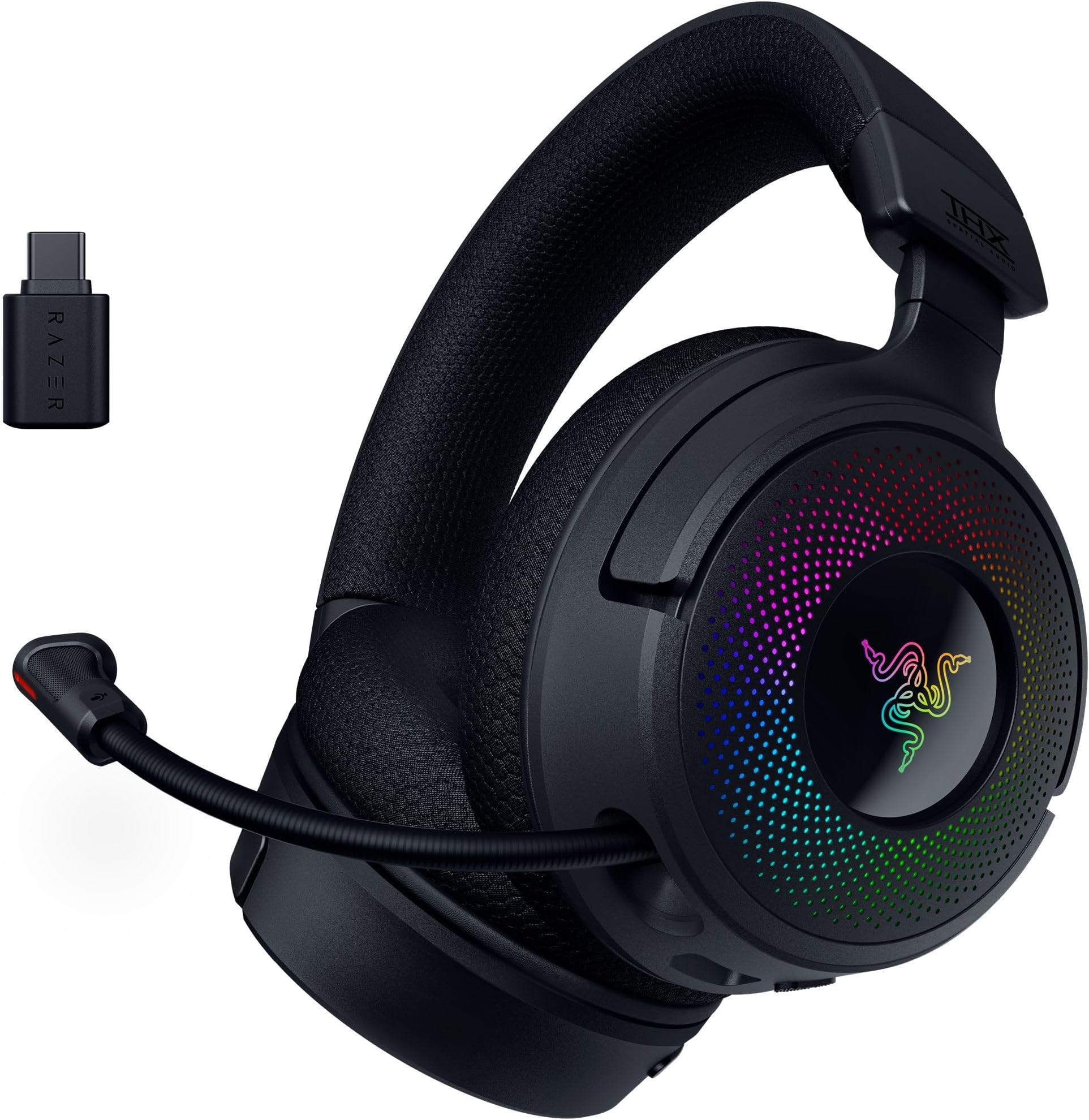 Kraken V4 Wireless Gaming Headset: 2.4GHz, Bluetooth, USB - Wideband Mic - Quick Volume Adjust - 9 Zone RGB Lighting - for PC, Mac, PS5, Nintendo Switch, Steam Deck, Smartphone - Black