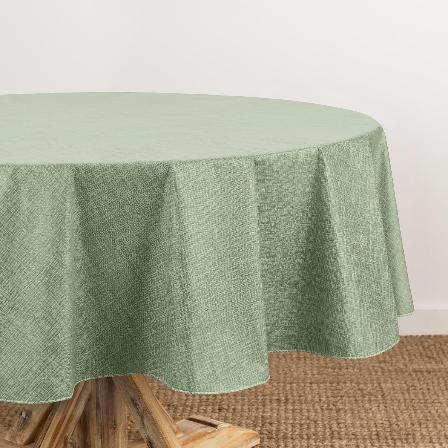 Monterey Linen Texture Vinyl Indoor/Outdoor Tablecloth, Sage - 70" W x 70" L Round