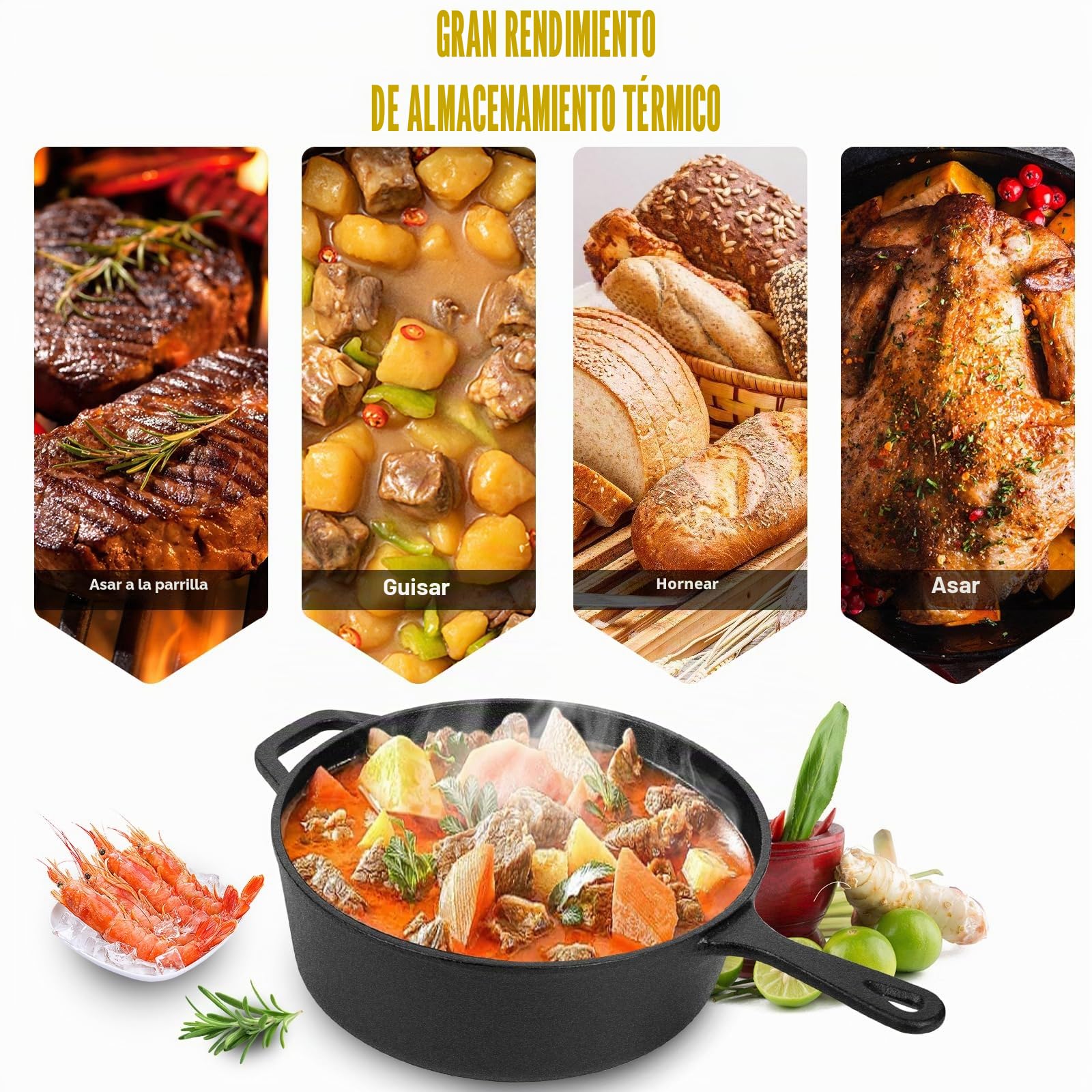 Juego de Sartén y Olla de Hierro Fundido 1,5L & 4,5L – Sartén y Cazuela para Cocina y Horno, Calor Uniforme, Compatible con Gas/Inducción, Ideal para Freír, Guisar y Asar