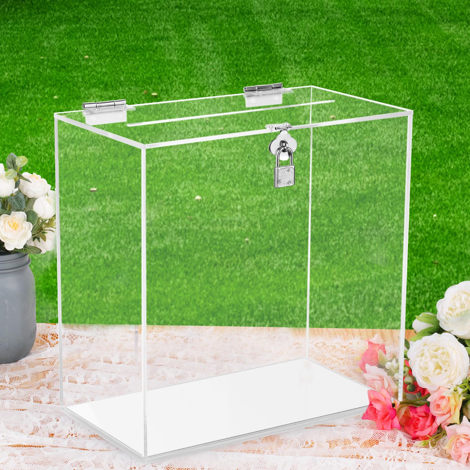 Hooqict Clear Acrylic Card Box with Lock and Slot, Thick DIY Blank Wedding Card Box for Wedding Reception, Large Acrylic Gift Money Holder for Party Graduation Decorations