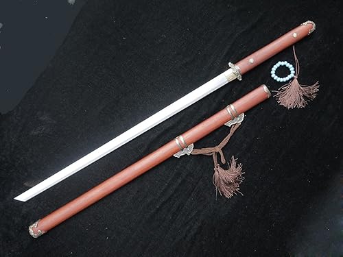 Miniatura 8 de Tang dao, hecha a mano, hoja de acero de alto carbono, secoya, latón, templado por calor, espiga completa