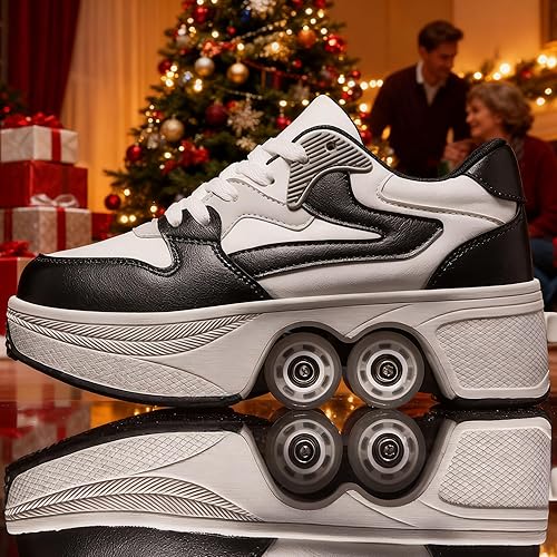 Miniatura 6 de 4 Wheel Pop-Up Roller Skate Shoes for Women Men Girls Boy Fashion Outdoor Indoor Quad-Skates for Kids & Adults
