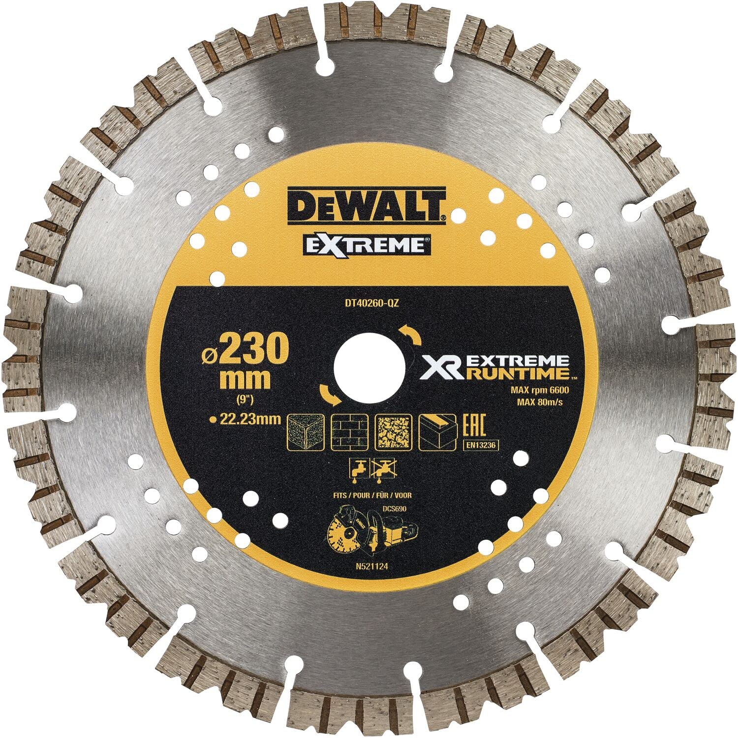 DeWalt DT40260-QZ DT40260-QZ-Hoja de Diamante Extreme RUNTIME 230mm, Arándano