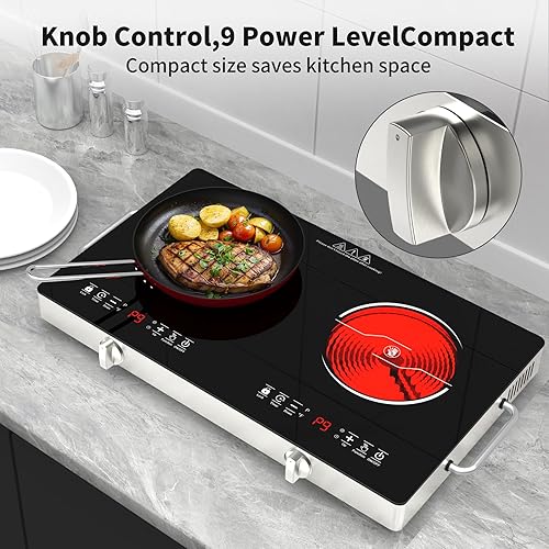 Miniatura 8 de Cocina eléctrica, estufa de 110 V 2400 W, encimera con 9 niveles de potencia, pantalla LED, bloqueo de seguridad para niños, temporizador, perilla y